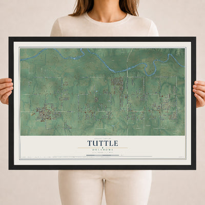 Map of Tuttle, Oklahoma, 18 x 24 inch print in a black wood frame