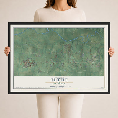 Map of Tuttle, Oklahoma, 24 x 36 inch print in a black wood frame