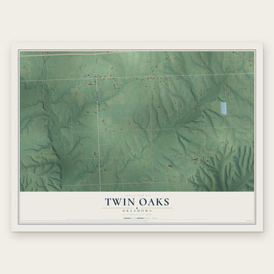 Twin Oaks, Oklahoma map print, the full design