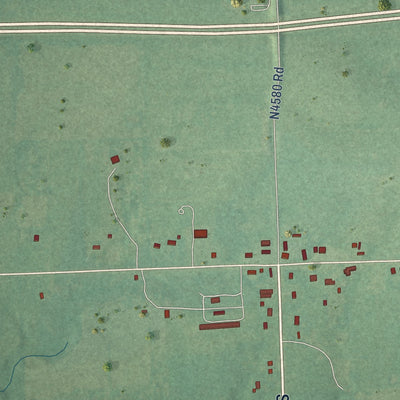 Close-up of the map of Twin Oaks, Oklahoma print showing street and building detail