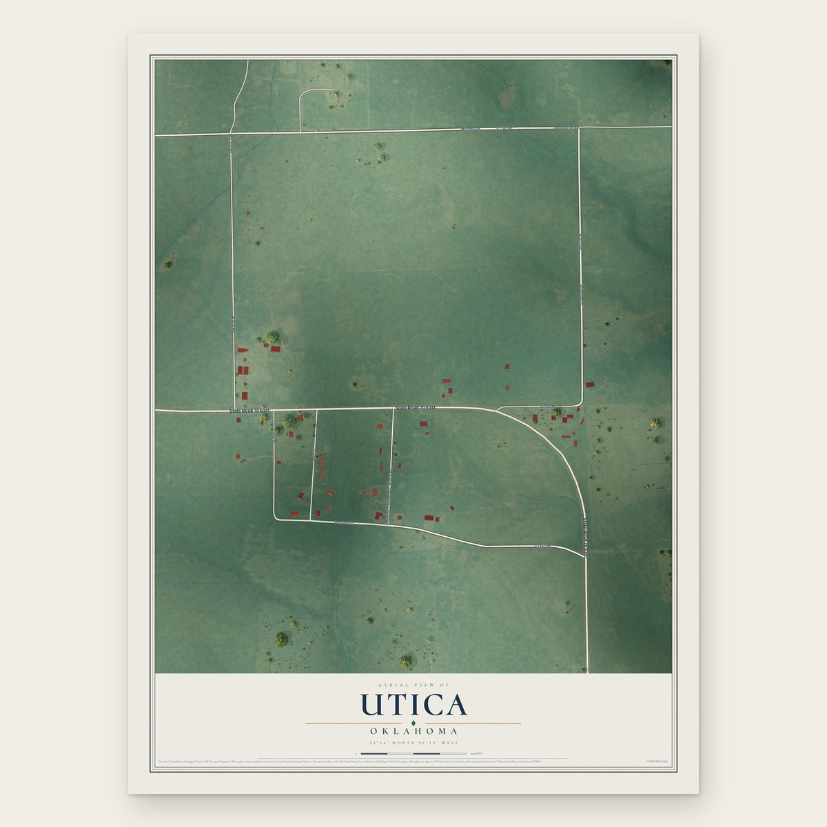Utica, Oklahoma map print, the full design