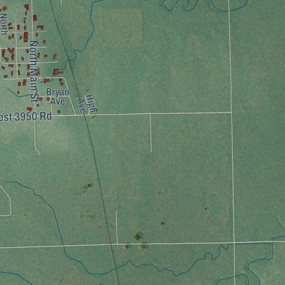 Second close-up of the map of Vera, Oklahoma print showing more streets and buildings