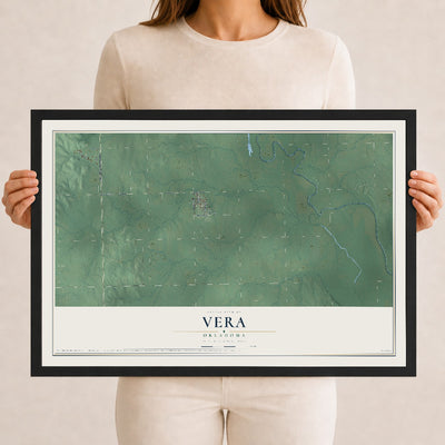 Map of Vera, Oklahoma, 12 x 18 inch print in a black wood frame