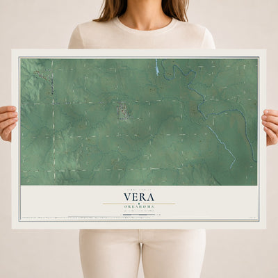 Map of Vera, Oklahoma, 18 x 24 inch unframed archival matte print