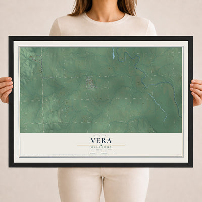 Map of Vera, Oklahoma, 18 x 24 inch print in a black wood frame