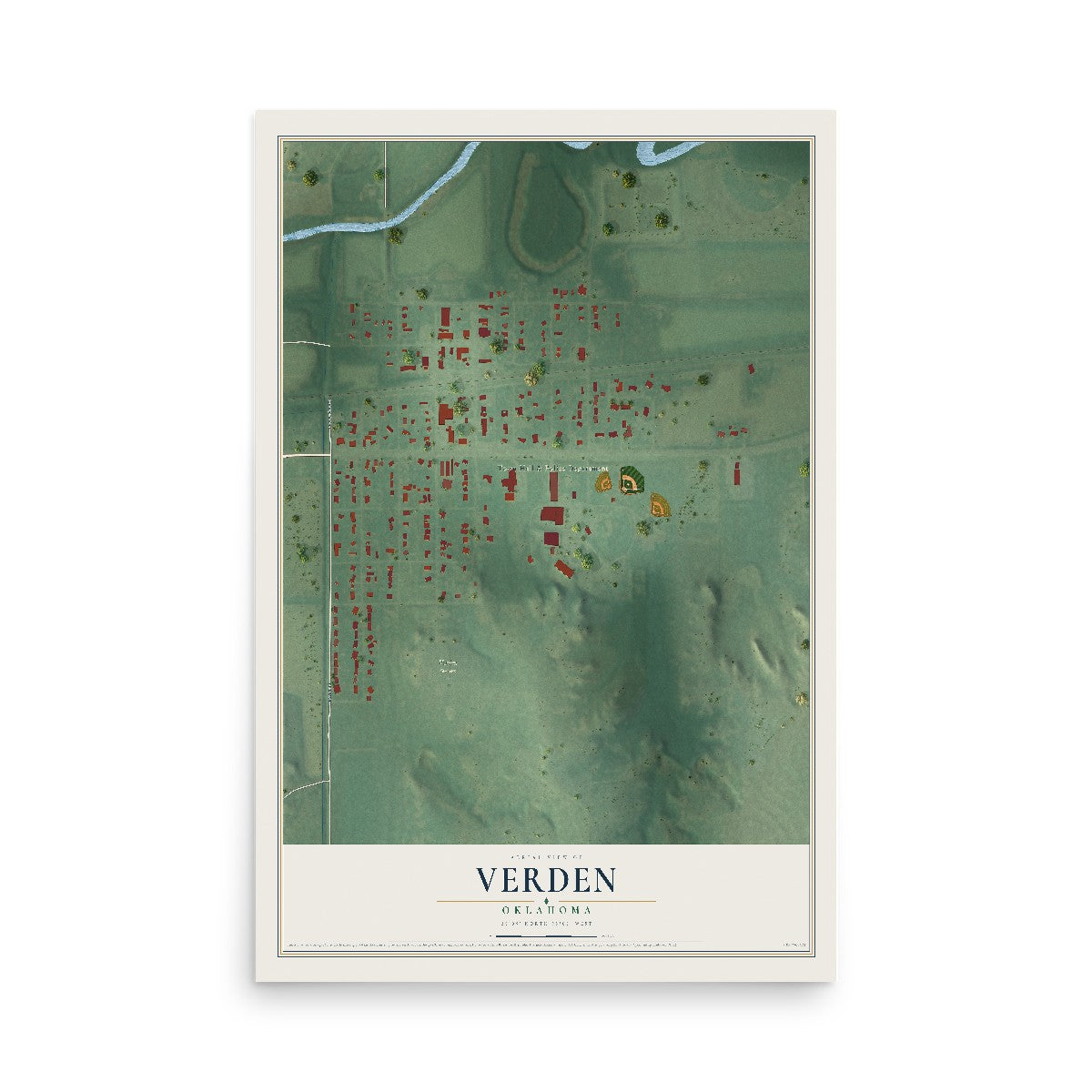 Map of Verden, Oklahoma, 12 x 18 inch unframed archival matte print