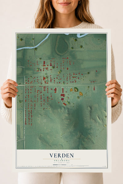 Map of Verden, Oklahoma, 18 x 24 inch unframed archival matte print