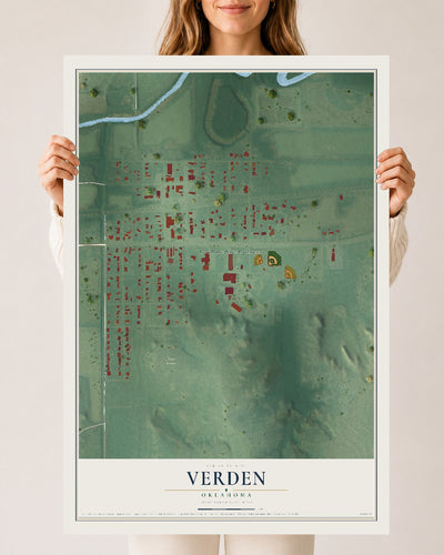 Map of Verden, Oklahoma, 24 x 36 inch unframed archival matte print