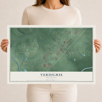 Map of Verdigris, Oklahoma, 12 x 18 inch unframed archival matte print