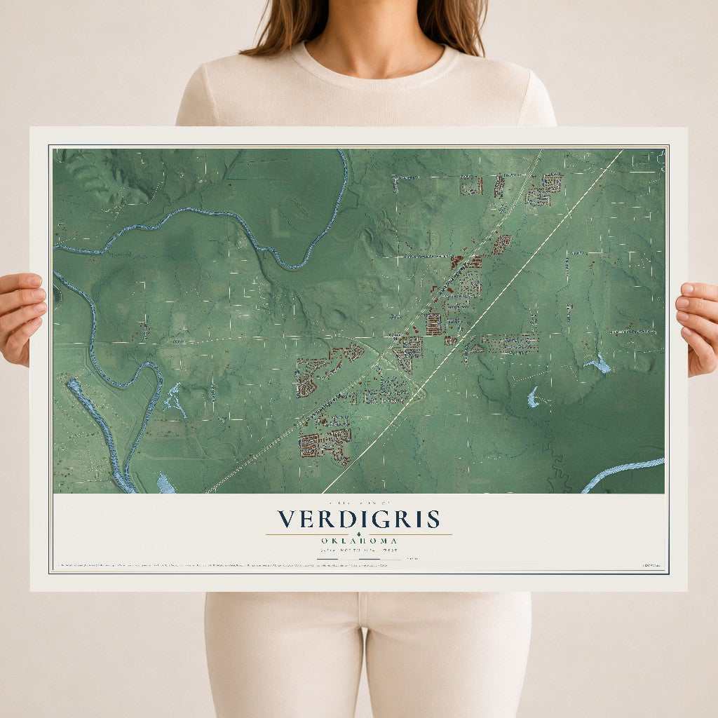 Map of Verdigris, Oklahoma, 18 x 24 inch unframed archival matte print
