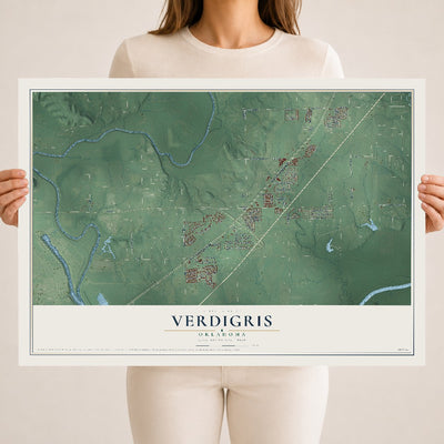 Map of Verdigris, Oklahoma, 18 x 24 inch unframed archival matte print