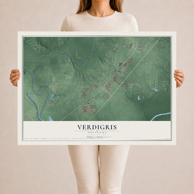 Map of Verdigris, Oklahoma, 24 x 36 inch unframed archival matte print