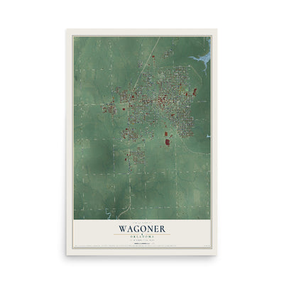 Map of Wagoner, Oklahoma, 12 x 18 inch unframed archival matte print