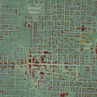 Close-up of the map of Wagoner, Oklahoma print showing street and building detail