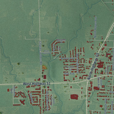 Second close-up of the map of Wagoner, Oklahoma print showing more streets and buildings