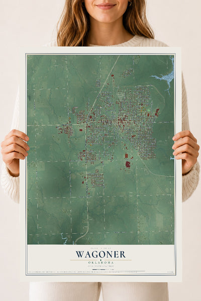 Map of Wagoner, Oklahoma, 18 x 24 inch unframed archival matte print