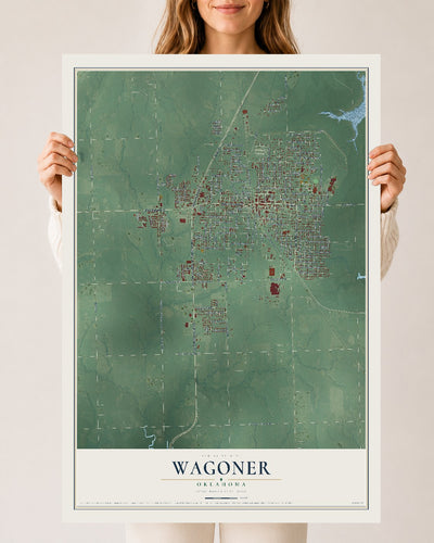 Map of Wagoner, Oklahoma, 24 x 36 inch unframed archival matte print