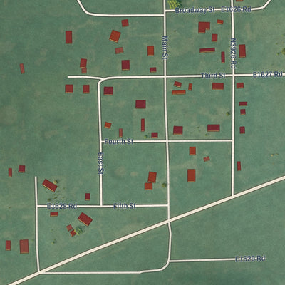 Close-up of the map of Wardville, Oklahoma print showing street and building detail