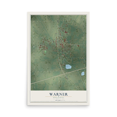 Map of Warner, Oklahoma, 12 x 18 inch unframed archival matte print