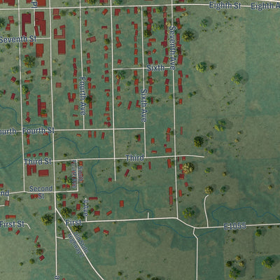 Second close-up of the map of Warner, Oklahoma print showing more streets and buildings
