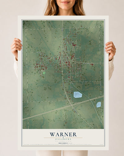 Map of Warner, Oklahoma, 24 x 36 inch unframed archival matte print