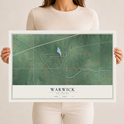 Map of Warwick, Oklahoma, 12 x 18 inch unframed archival matte print