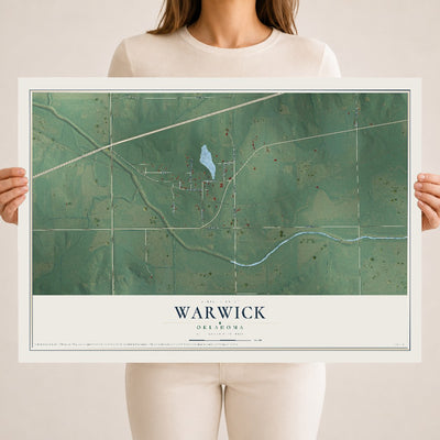 Map of Warwick, Oklahoma, 18 x 24 inch unframed archival matte print