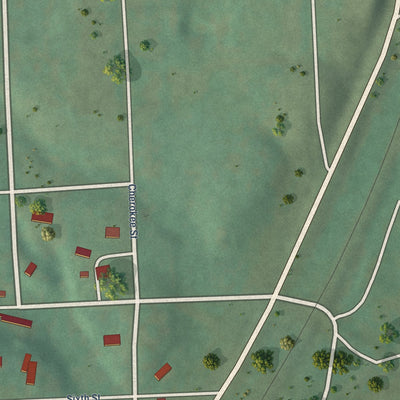 Second close-up of the map of Watts, Oklahoma print showing more streets and buildings