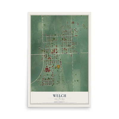 Map of Welch, Oklahoma, 12 x 18 inch unframed archival matte print
