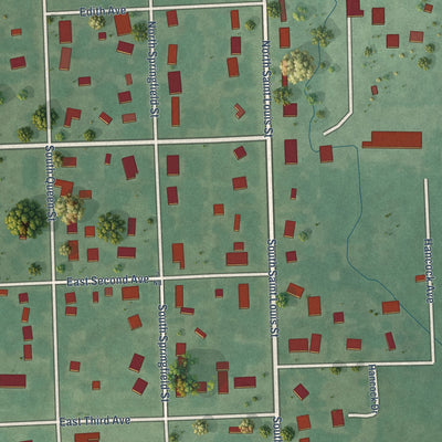 Second close-up of the map of Welch, Oklahoma print showing more streets and buildings