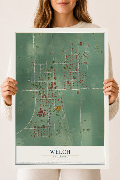 Map of Welch, Oklahoma, 18 x 24 inch unframed archival matte print