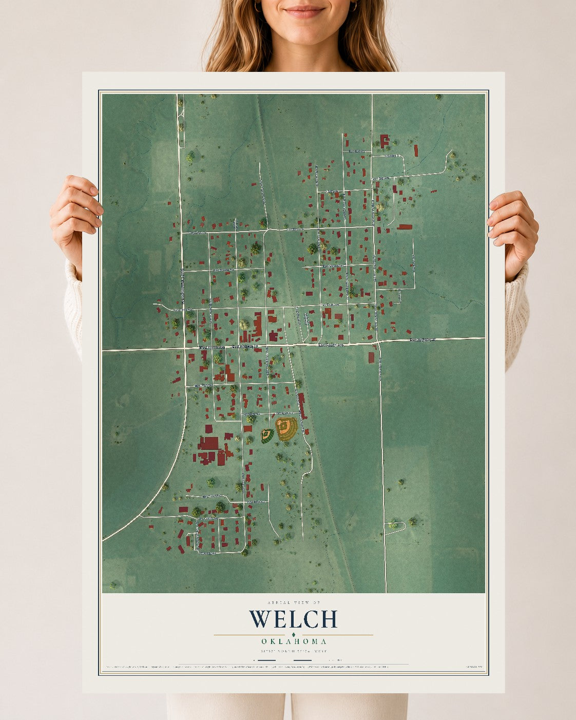 Map of Welch, Oklahoma, 24 x 36 inch unframed archival matte print