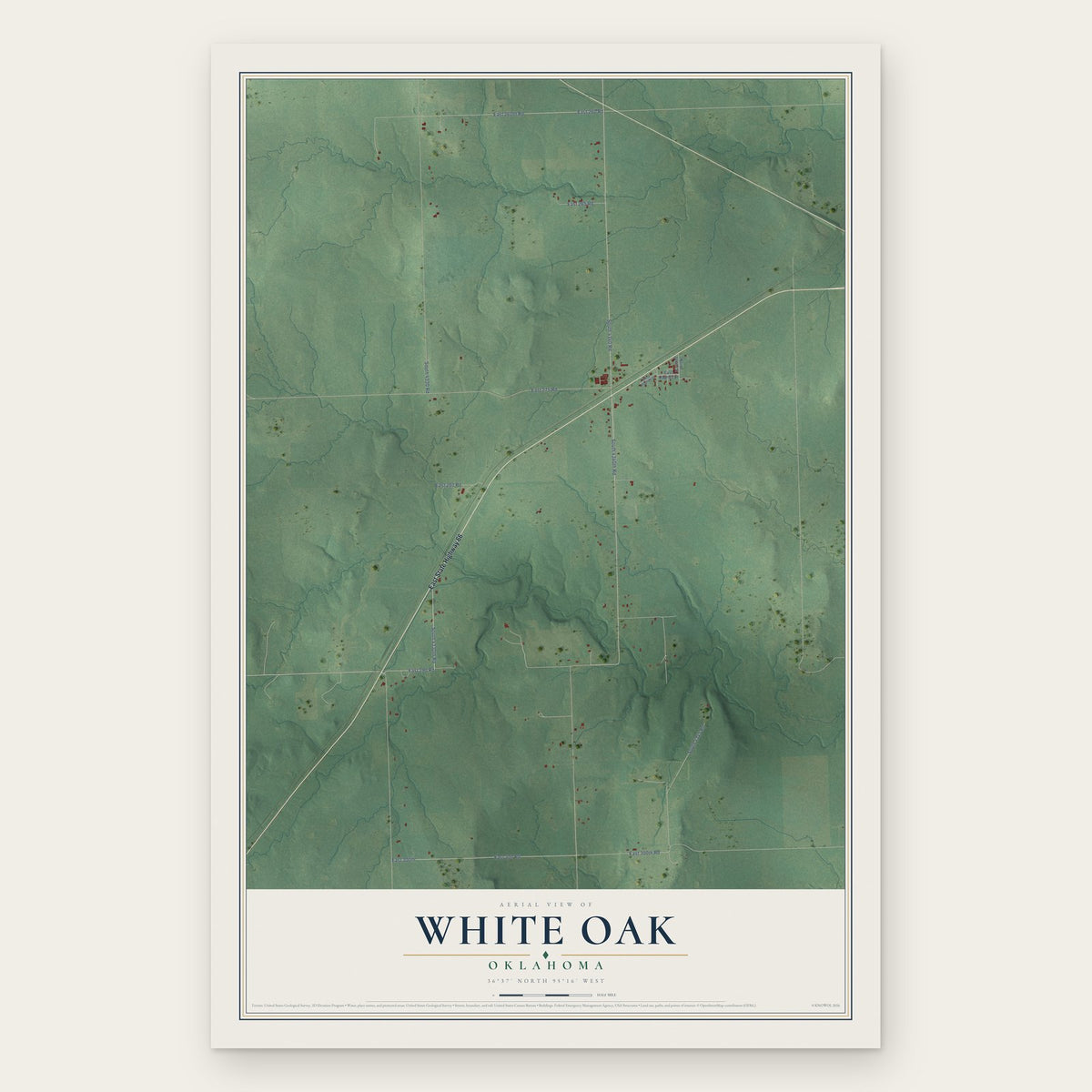 White Oak, Oklahoma map print, the full design