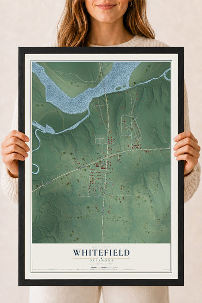 Map of Whitefield, Oklahoma, 18 x 24 inch print in a black wood frame
