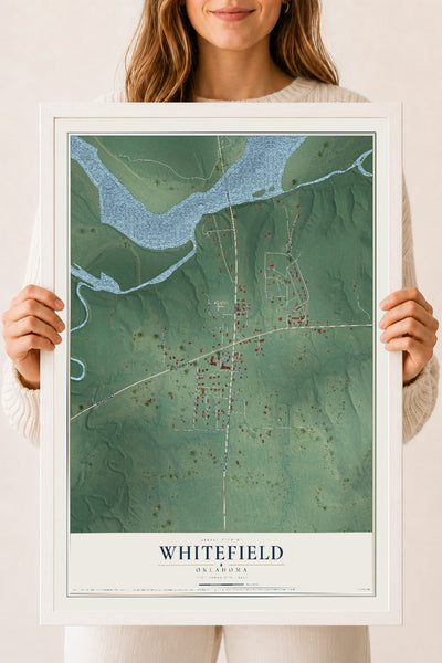 Map of Whitefield, Oklahoma, 18 x 24 inch print in a white wood frame