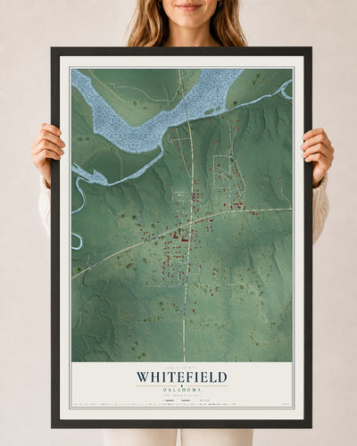 Map of Whitefield, Oklahoma, 24 x 36 inch print in a black wood frame