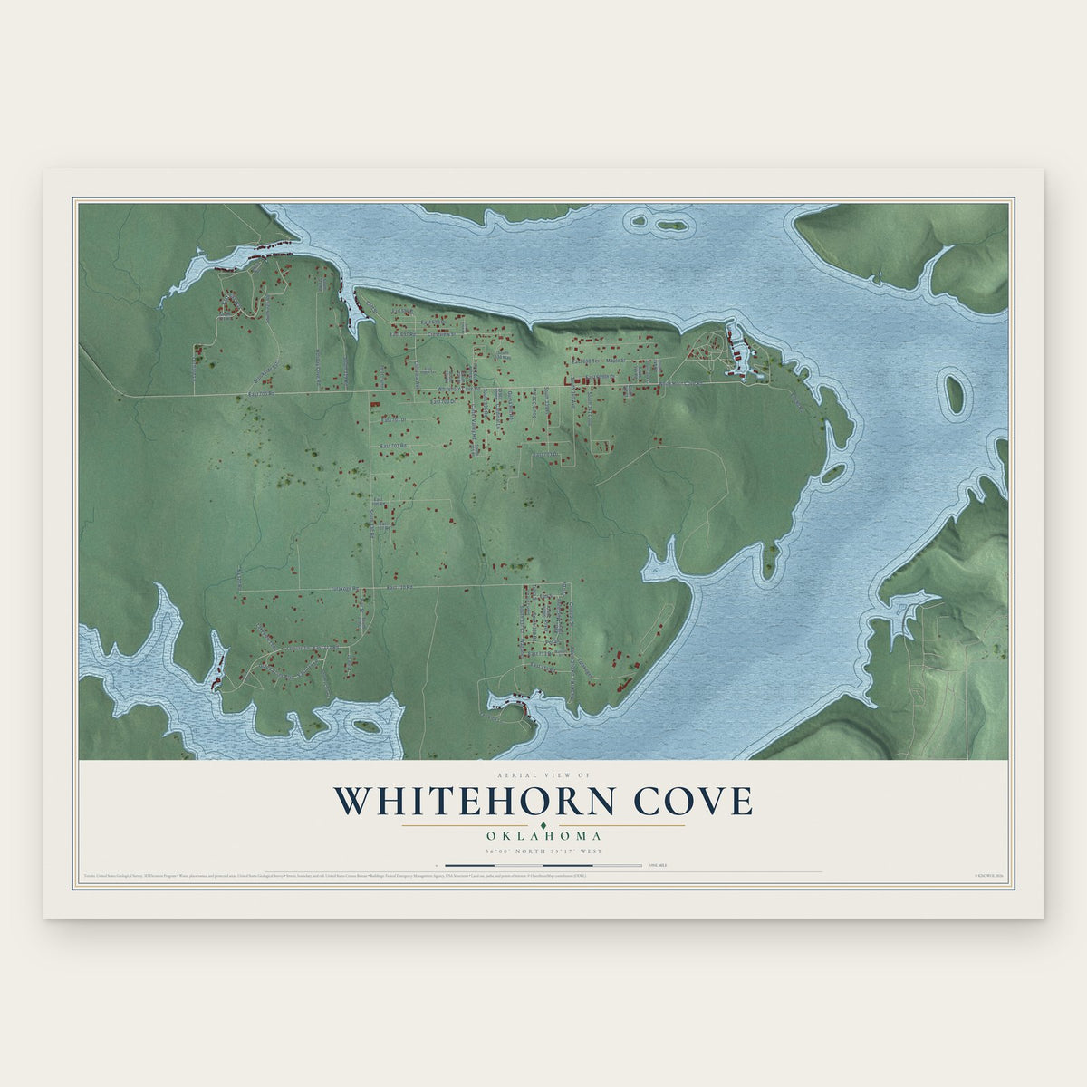 Whitehorn Cove, Oklahoma map print, the full design