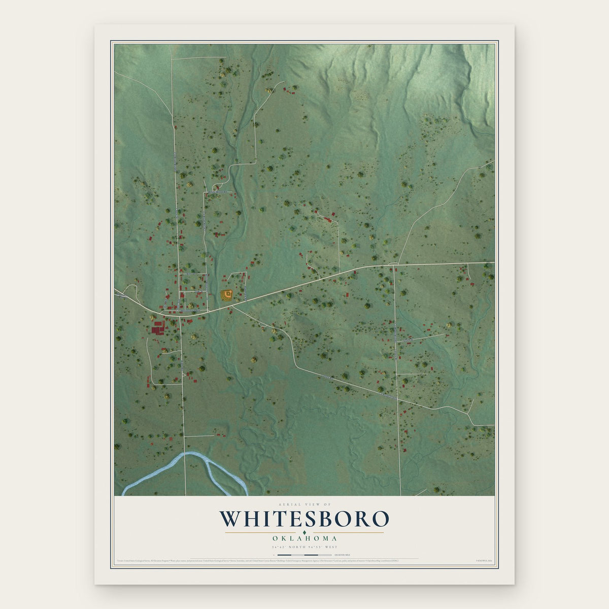 Whitesboro, Oklahoma map print, the full design