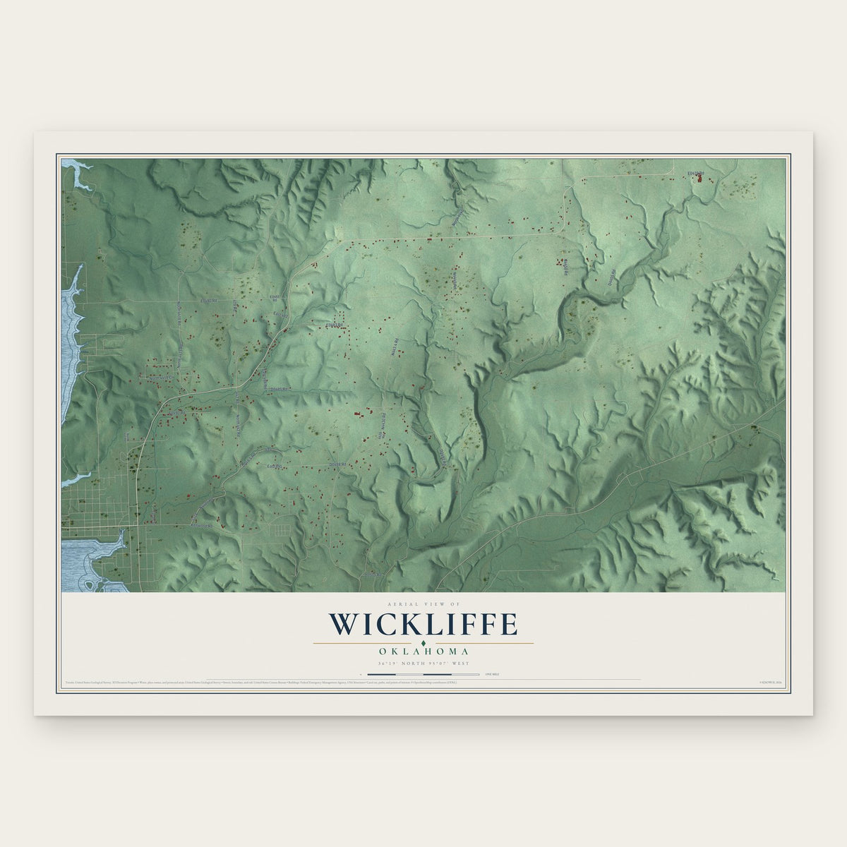 Wickliffe, Oklahoma map print, the full design