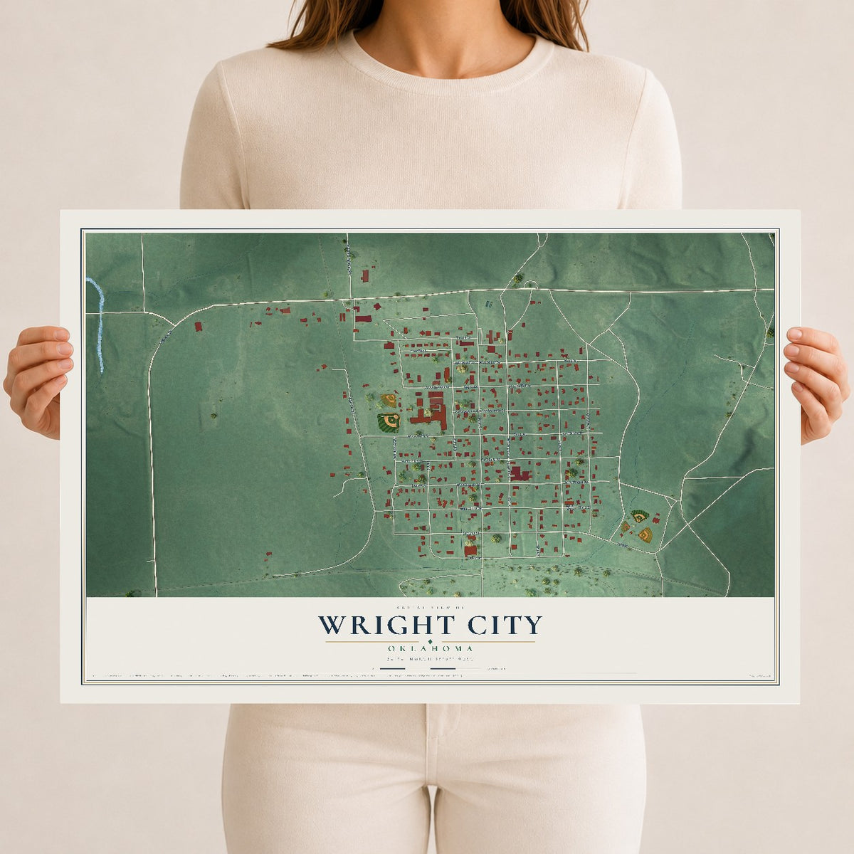 Map of Wright City, Oklahoma, 12 x 18 inch unframed archival matte print