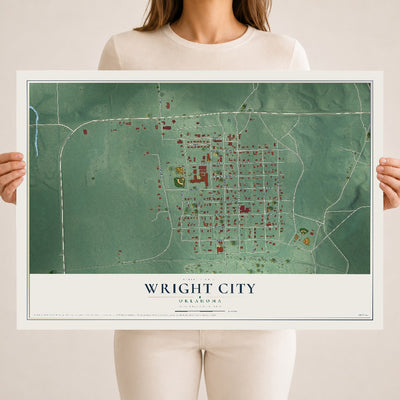 Map of Wright City, Oklahoma, 18 x 24 inch unframed archival matte print