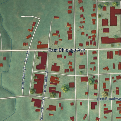 Close-up of the map of Yale, Oklahoma print showing street and building detail