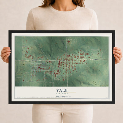 Map of Yale, Oklahoma, 12 x 18 inch print in a black wood frame