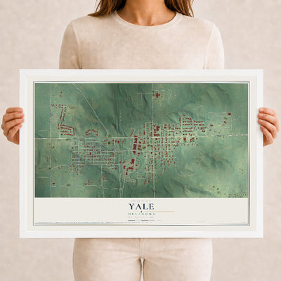Map of Yale, Oklahoma, 12 x 18 inch print in a white wood frame