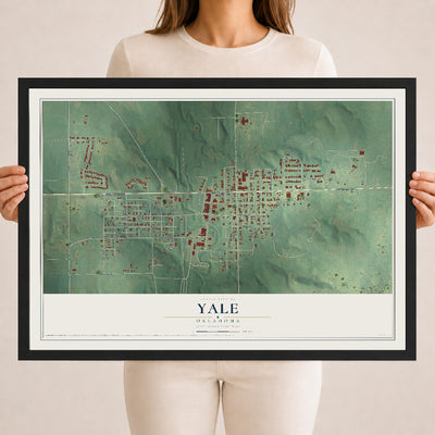 Map of Yale, Oklahoma, 18 x 24 inch print in a black wood frame