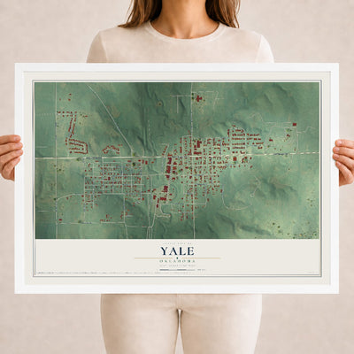 Map of Yale, Oklahoma, 18 x 24 inch print in a white wood frame