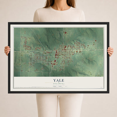 Map of Yale, Oklahoma, 24 x 36 inch print in a black wood frame