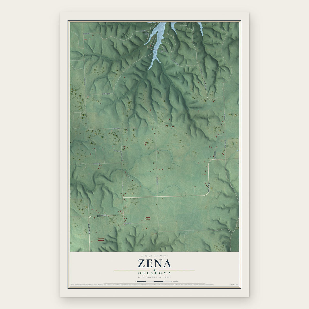 Zena, Oklahoma map print, the full design