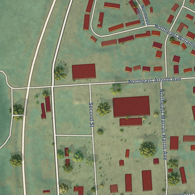 Close-up of the map of Adair Village, Oregon print showing street and building detail