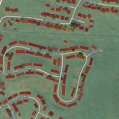 Second close-up of the map of Adair Village, Oregon print showing more streets and buildings
